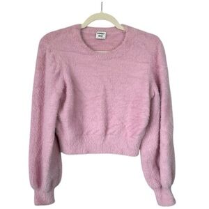 Sunday Best Aritzia Fuzzy Cropped Sweater Pink Balloon Sleeve Cozy Knit Size M